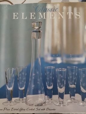 Classic Elements Clear Etched Glass Cordial Set with Decanter